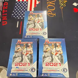 Topps 2021 Bowman MLB Baseball Sealed Retail Box Lot of 3 Green Parallel - Image 1