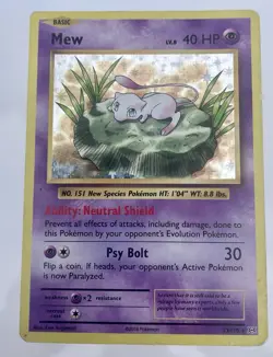 Damaged Pokemon TCG Mew 53/108 Evolutions Basic 40HP Holo Rare Card English - Image 1