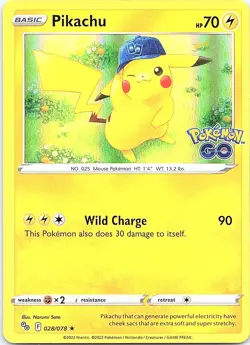 Pikachu (28) Holo Rare Pokemon GO 028/078 NM - Image 1