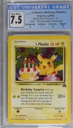 1999 Pokemon Wizards Black Star Promos _____'s Pikachu #24 CGC 7.5 W/ Subgrades - Image 1