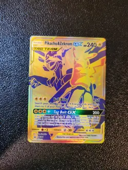 Pokemon Pikachu and Zekrom GX Tag Team Gold Full Art Promo Card SM248 NM - Image 1