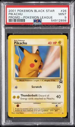 2001 POKEMON PROMO BLACK STAR POKEMON LEAGUE #26 PIKACHU PSA 9 - Image 1