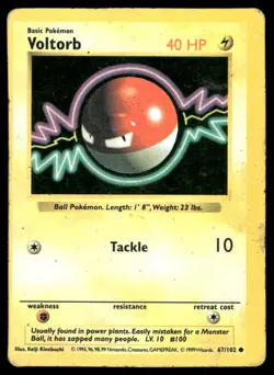 Voltorb 67/102 Common Base Set Shadowless Pokemon 1st Edition Heavily Played - Image 1