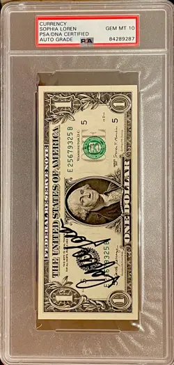 Sophia Loren Autograph (PSA 10) GEM-MINT Signed Currency /Crispy Note - Image 1
