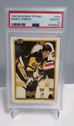 1990 Bowman Tiffany Mario Lemieux PSA 10 #204. Rare Low POP 22 - Image 1