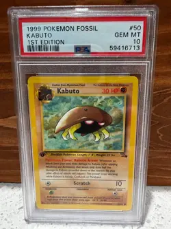 1999 Pokemon TCG Fossil Set 1st Edition #50 Kabuto PSA 10 GEM MINT Vintage WOTC - Image 1
