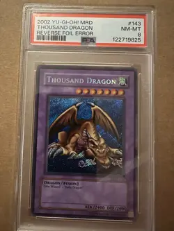 2002 Yu-Gi-Oh! MRD-Metal Raiders 143 Thousand Dragon Reverse Foil Error PSA 8 - Image 1
