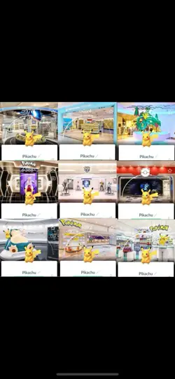 Pokemon Go Pikachu Stempel Ralley Pokemon Center ALL 18 BACKGROUNDS NON SHINY - Image 1