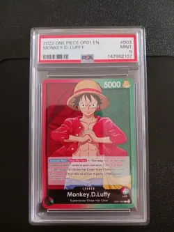 One Piece Card Game TCG Monkey.D.Luffy OP01-003 L PSA 9 Pre-Errata - Image 1