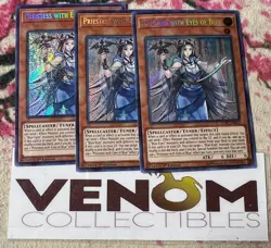 3x (M/NM) Priestess With Eyes of Blue LCKC-EN016 Secret Rare 1st Edition YuGiOh - Image 1