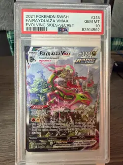2021 Pokemon SWSH Evolving Skies Secret #218 FA Rayquaza VMAX PSA 10 - Image 1