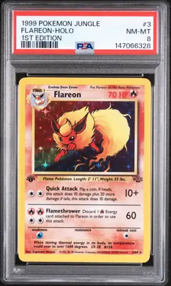 Flareon 1st Ed PSA 8 #3/64 Holo Jungle Rare Pokemon 1999 - Image 1