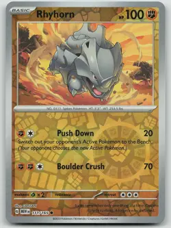 Pokemon Rhyhorn 111/165 151 Common Reverse Holo NM - Image 1