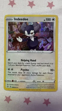 Indeedee 056/072 Shining Fates Holo Rare Pokemon TCG Card - Image 1