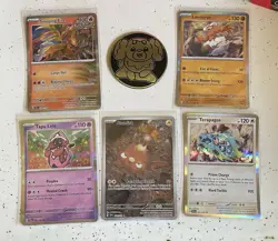 Pokemon Lot Destined Rivals ETB/Booster Bundle 5 Loose Cards 1 Coin 2sleeved Pks - Image 2