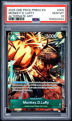 2025 ONE PIECE PRB02 PREMIUM BOOSTER VOL 2 #005 MONKEY D LUFFY ALT ART PSA 10 - Image 1