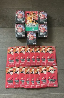 One Piece TCG Lot 5x OP16 Double pack 16x OP13 sleeves 1x ST-30 - Image 1
