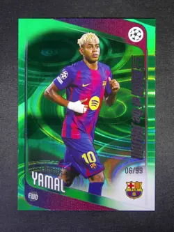 2025-26 Topps Flagship UEFA Lamine Yamal #10 Green Raindrops Holo Foil /99 - Image 1