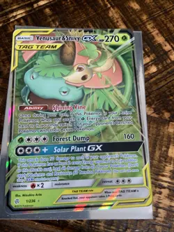 Pokemon TCG Venusaur and Snivy GX Card 1/236 Tag Team Cosmic Eclipse - Image 1