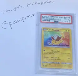 PSA 10 ASH'S PIKACHU POKEMON SUN&MOON I CHOOSE YOU BLACK STAR MOVIE PROMO CARD - Image 1