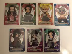 Bandai Demon Slayer stained glass cards completion 7x Chibi trading cards NM - Image 1
