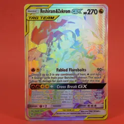 Pokemon English TCG Card Cosmic Eclipse Reshiram & Zekrom GX 259/236 Rainbow - Image 1