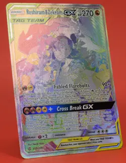 Pokemon English TCG Card Cosmic Eclipse Reshiram & Zekrom GX 259/236 Rainbow - Image 3