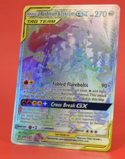 Pokemon English TCG Card Cosmic Eclipse Reshiram & Zekrom GX 259/236 Rainbow - Image 4