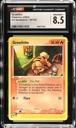 CGC 8.5 NM MINT + Growlithe 65/100 EX Sandstorm Vintage 2003 Pokemon Card - Image 1