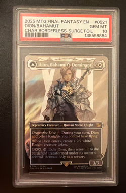 Dion, Bahamut's Dominant 0521 (Borderless) (Surge Foil) Final Fantasy MTG PSA 10 - Image 1
