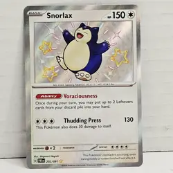 Pokemon TCG Snorlax 202/091 Shiny Holo Rare Paldean Fates Mint Condition - Image 1