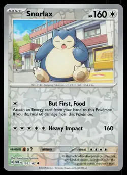 Snorlax Uncommon Reverse Holo Twilight Masquerade TWM 136/167 Pokemon NM 2024 - Image 1
