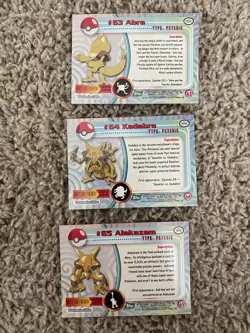 1999 Topps Pokemon Series 1 Abra Kadabra Alakazam 1st Print Green Logo Trio Lot - Image 2