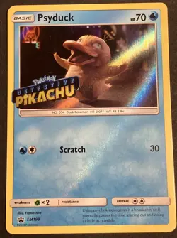 Psyduck Detective Pikachu Stamped SM199 Holo Sun & Moon Promo Pokemon LP - Image 1