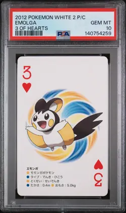 2012 POKEMON WHITE 2 PLAYING CARDS 3 OF HEARTS EMOLGA PSA 10 - Image 1