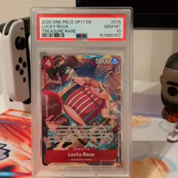 2025 ONE PIECE OP11-A FIST OF DIVINE SPEED TREASURE RARE #015 LUCKY ROUX PSA 10 - Image 1