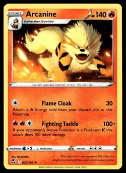 ARCANINE 020/195 RARE SILVER TEMPEST POKEMON - Image 1