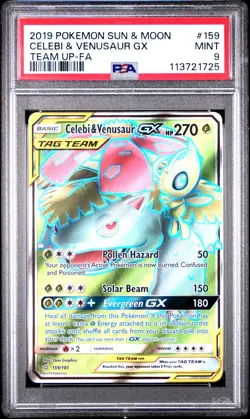 Pokemon Sun & Moon Celebi & Venusaur GX 159/181 Full Art Ultra Rare Holo PSA 9 - Image 1