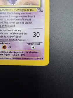 Pokemon TCG Fossil Unlimited 5/62 Gengar Holo Rare - Image 5