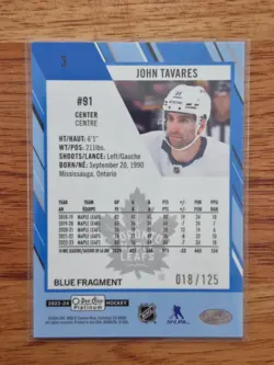 2023 24 O Pee Chee Platinum John Tavares Blue Fragments /125 #3 Maple Leafs - Image 2