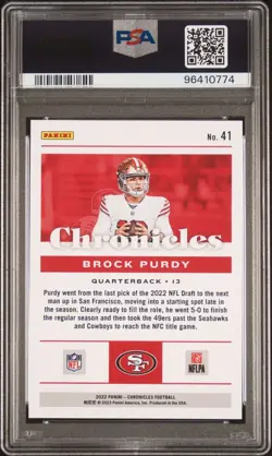 2022 Panini Chronicles Brock Purdy #41 PSA 10 GEM MT Rookie RC 49ers - Image 2