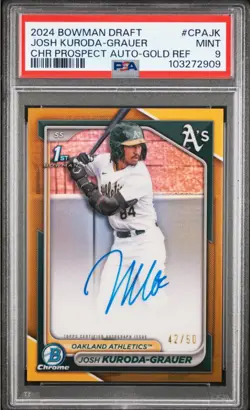 2024 Bowman Draft Josh Kuroda-Grauer Chrome True Gold Auto /50 PSA 9 - Image 1