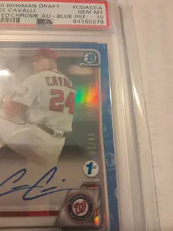 2020 Bowman Draft Chrome Cade Cavalli 1st Ed. Blue Ref Auto /20 Psa 10 - Image 1