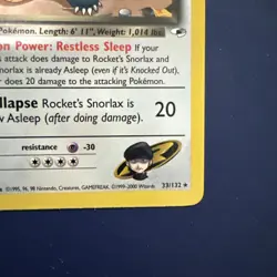 Rocket's Snorlax 33/132 Rare Gym Heroes Pokemon Card NM - Image 4