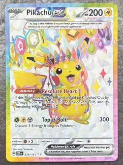 Pikachu EX Surging Sparks Ultra Rare Card 219/191! - Image 1