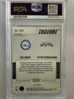 Panini Instant Joel Embiid Victor Wembanyama #268 PSA 10 /2944 RC Low Print Run - Image 2
