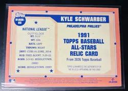 Kyle Schwarber 2026 Topps Series 2 1991 All-Star Game Used Jersey Relic Philiies - Image 2