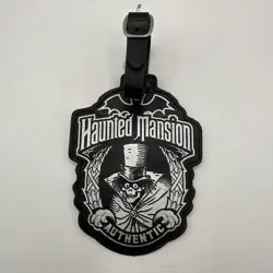 Rare Disney Parks Haunted Mansion Hatbox Ghost Black Leather Luggage Tag - Image 1
