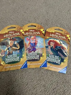 3x Lorcana Wilds Unknown Sleeved Booster Packs - Art Set - Factory Sealed - Image 1