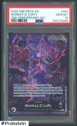 2025 One Piece EN 2nd Anniversary Set #061 Monkey D. Luffy PSA 10 GEM MINT - Image 1
